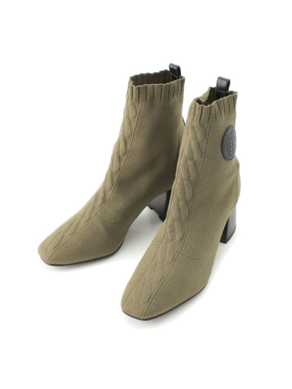 Hermes Volver Leather Fabric Boots Shoes Short Khaki Green